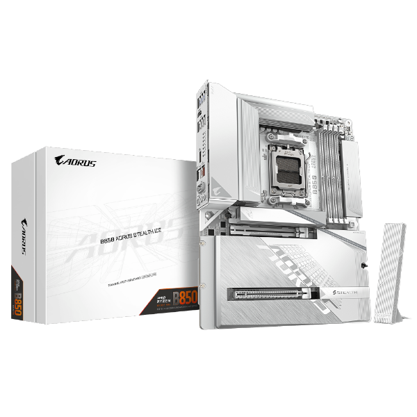לוח לבן עם מחברי חשמל מאחור Gigabyte B850 A STEALTH AM5 DDR5 WIFI